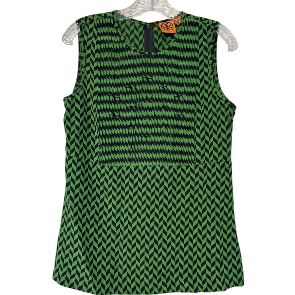 Tory Burch 100% silk Green and Black Sleeveless Top